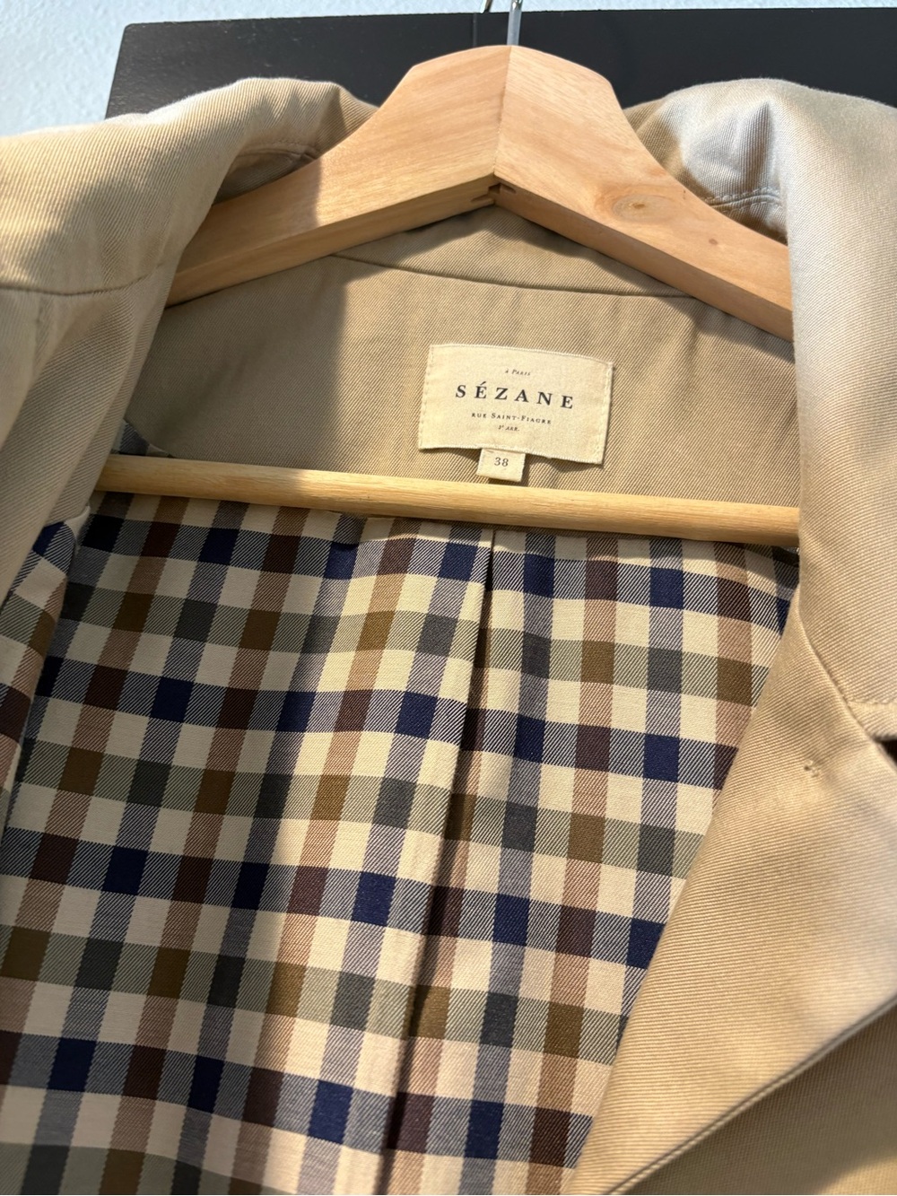 Sézane Carter Light Beige, Size 6 WITH CHECKED LINING - Picture 7 of 8